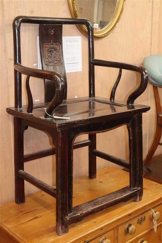 A Chinese rosewood yoked back chair